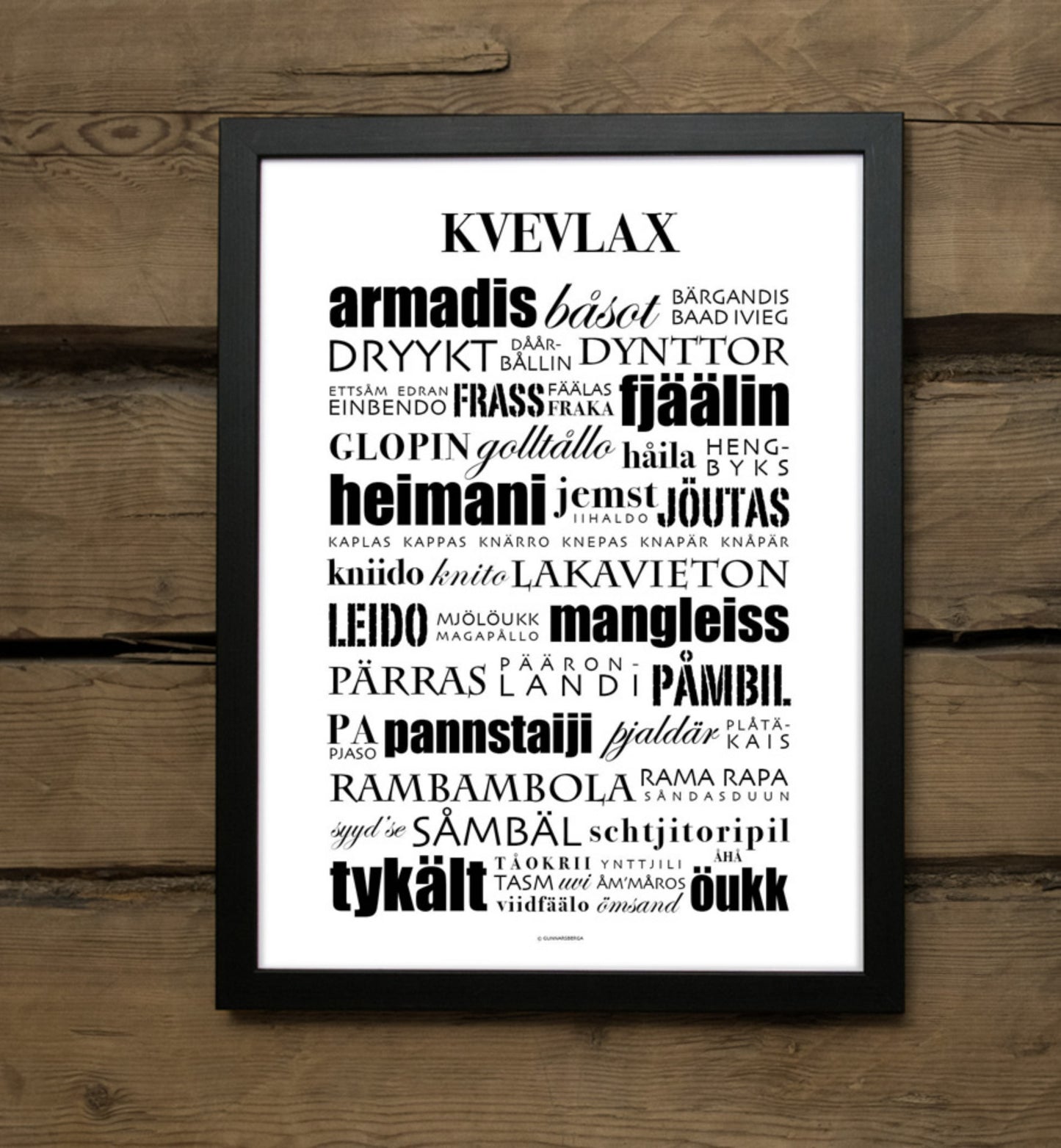 Kvevlax dialekt tavla poster affisch plansch Gunnarsberga roliga presenter på österbottniska dialekter från Österbotten