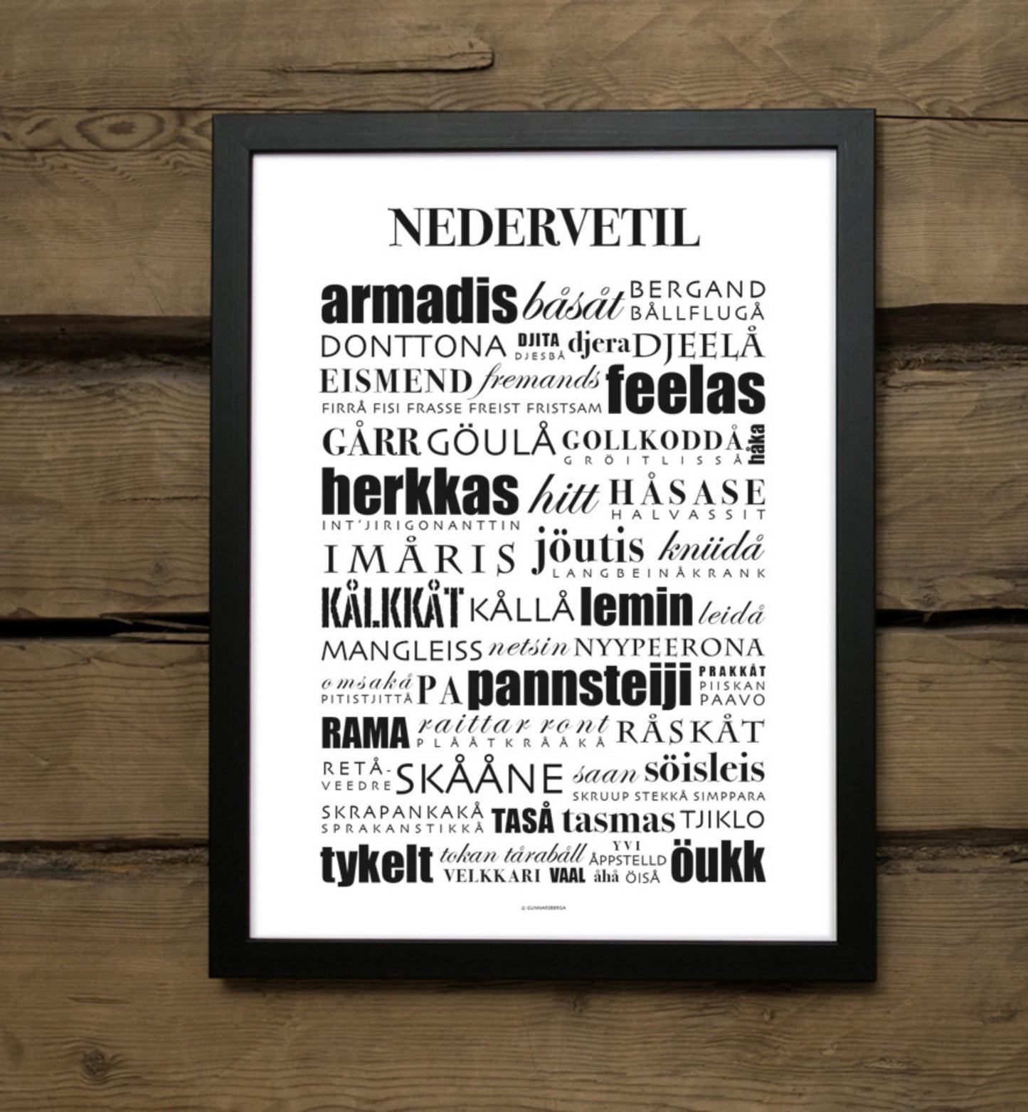 Nedervetil dialekt-tavla dialekt-poster affisch plansch Österbotten roliga presenter på österbottniska dialekter från Gunnarsberga presenttips ordkonst