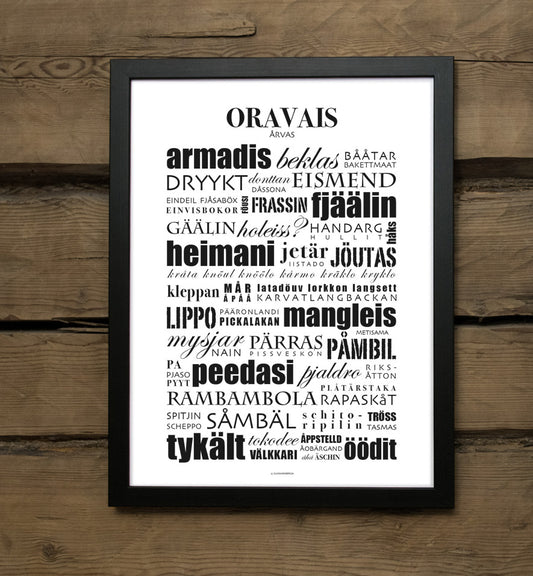 Oravais Årvas dialekt-tavla poster affisch presenttips österbottniska roliga dialekter presenter österbotten 
