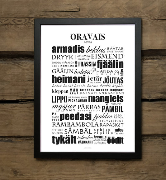 Oravais Årvas dialekt-tavla poster affisch presenttips österbottniska roliga dialekter presenter österbotten