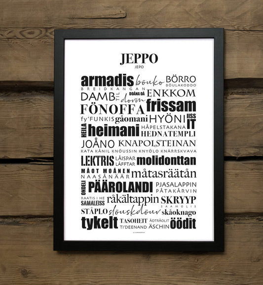 Jepo Jeppo Nykarleby nyykaabi dialekttavla dialektposter funkis måtasräätån österbottniska dialekter