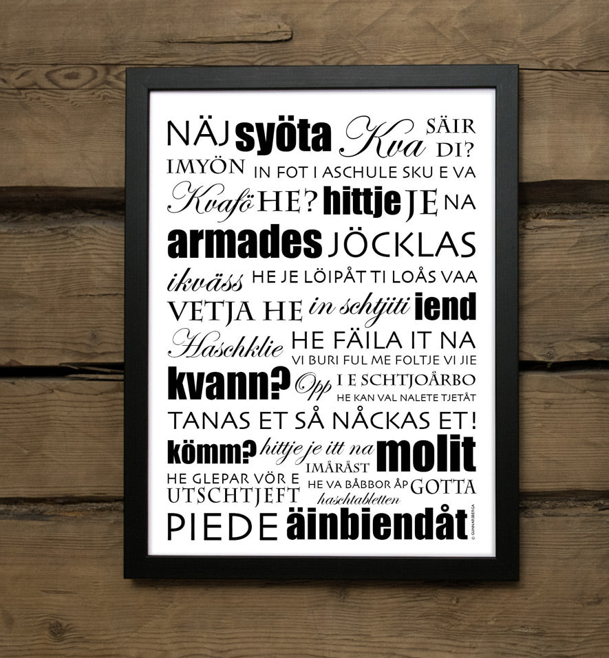 Närpes dialekttavla poster affisch österbottnisk dialekt näj syöta kva rolig ordkonst