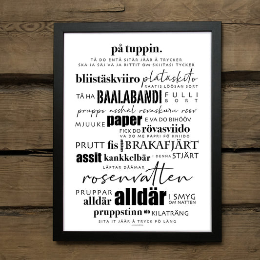 dass-affisch på tuppin rolig tavla humor österbottnisk dialekt toa-tavla
